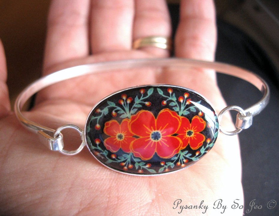 Red Poppies Bracelet Pysanky Jewelry by So Jeo 